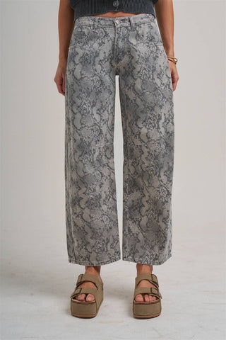 VINTAGE SNAKESKIN PRINT TWILL DENIM BARREL PANTS_JLB80045-01