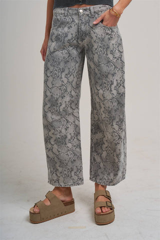 VINTAGE SNAKESKIN PRINT TWILL DENIM BARREL PANTS_JLB80045-01
