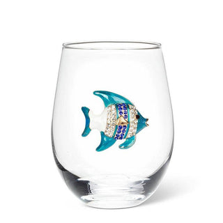 Stemless Wine Glass with Jewel Fish-4.5"H(16oz)