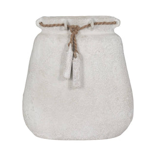 Decorative Vase - White Ceramic Wide Woven with Jute, 16 in.