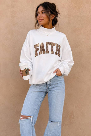 Faith Plaid Patch Mock Neck Sweatshirt