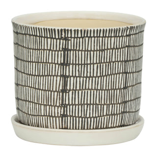 Plant Pot Set of 2 - Ivory Ceramic Line with Saucer, 6/8 in.
