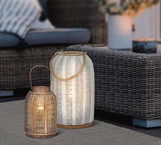 Tall Lantern with Jute Handle-Ivory