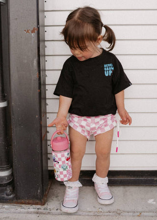 Pink Checkered Water Bottle