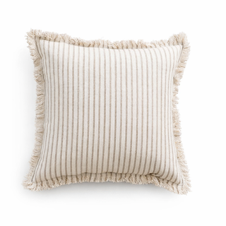 Beige Coastal Striped Cotton Blend 18" Throw Pillow