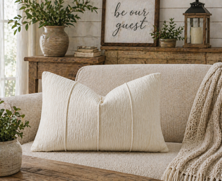 White Textured Stripe Throw Pillow