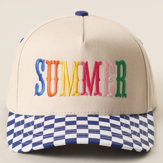 SUMMER Embroidered Checkered Brim Trucker Hat