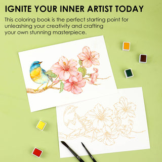 Grabie 15 Sheets 140LB Floral-Themed Watercolor Coloring Book
