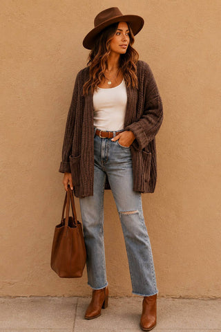 Chunky Knit Hooded Cardigan