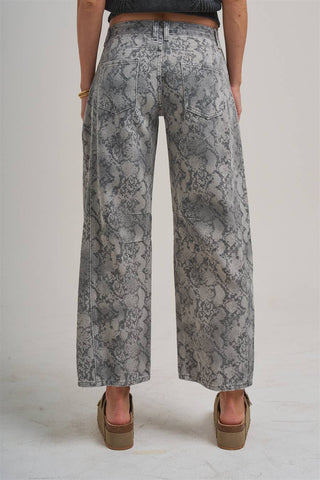 VINTAGE SNAKESKIN PRINT TWILL DENIM BARREL PANTS_JLB80045-01