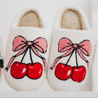 Cherry Bow Fuzzy Slippers For Women Graduation Gift