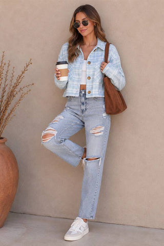 Plaid Button Front Shacket