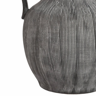 Decorative Vase - Black Ceramic Ribbed Weathered Handle,10in