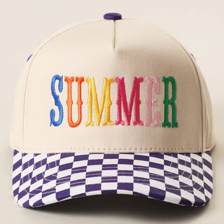 SUMMER Embroidered Checkered Brim Trucker Hat