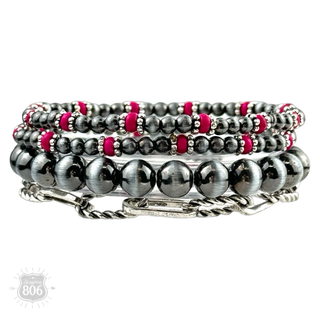 Western burnished pearl bead and chain bracelet set