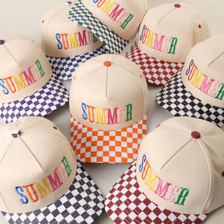 SUMMER Embroidered Checkered Brim Trucker Hat