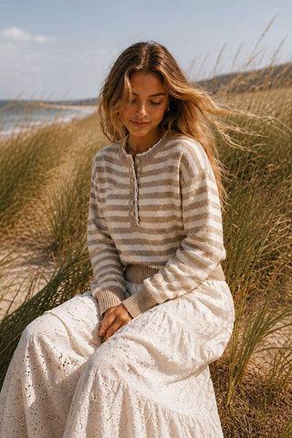 Sweet Stripe Henley Knit Sweater