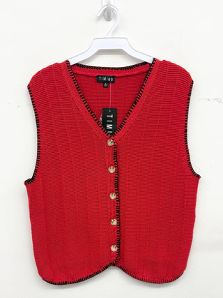 Contrast Trim Button-Front Knit Vest 2