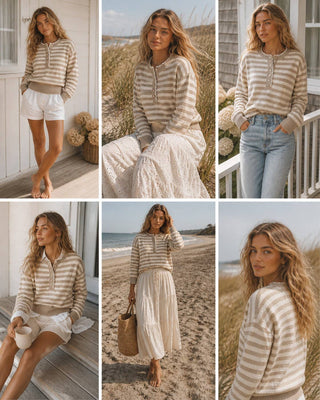 Sweet Stripe Henley Knit Sweater