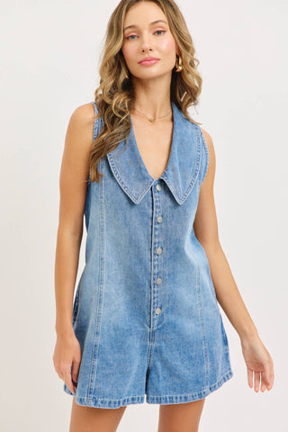 DENIM BUTTON UP RACERBACK DESIGN SLEEVELESS ROMPER