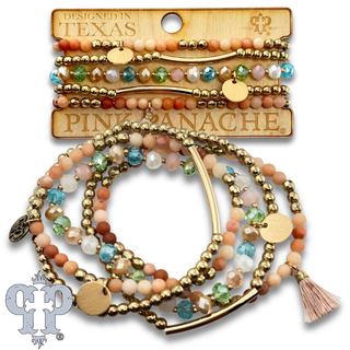 Colorful and gold bead charm bracelet stack