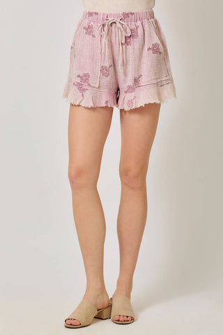 60968 Washed Embroidery Shorts