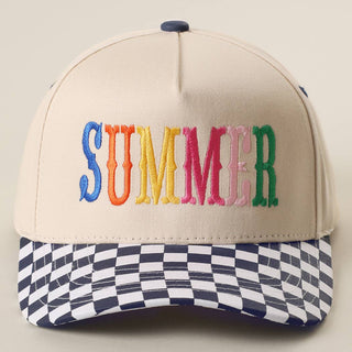 SUMMER Embroidered Checkered Brim Trucker Hat