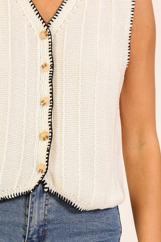 Contrast Trim Button-Front Knit Vest 2