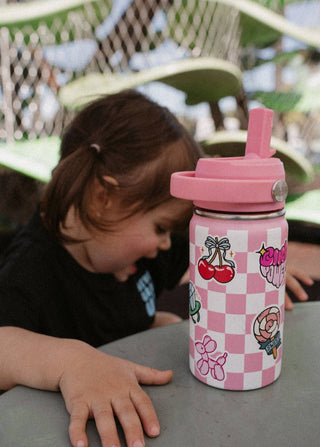 Pink Checkered Water Bottle