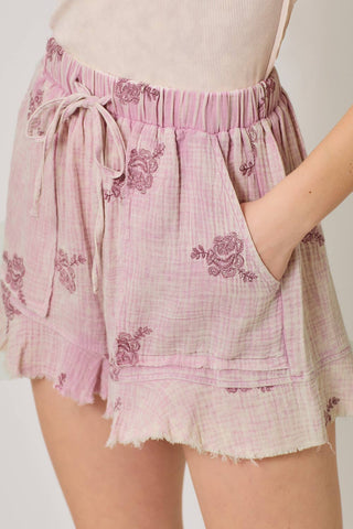 60968 Washed Embroidery Shorts