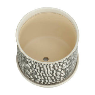 Plant Pot Set of 2 - Ivory Ceramic Line with Saucer, 6/8 in.
