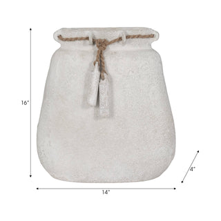 Decorative Vase - White Ceramic Wide Woven with Jute, 16 in.
