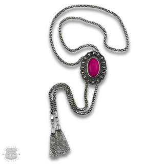 Western silver bolo necklace with oval stone slide
