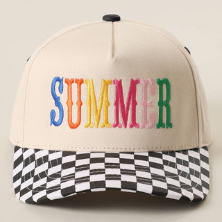 SUMMER Embroidered Checkered Brim Trucker Hat