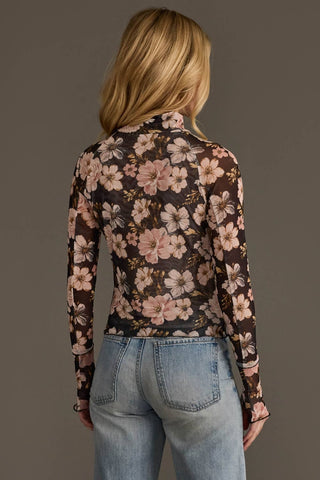 Black & Lt. Pink Floral Mesh Top