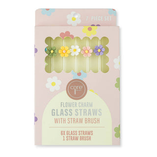 7pk Glass Straw Set - Asst Floral