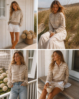 Sweet Stripe Henley Knit Sweater