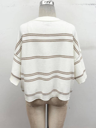 Striped Knit Short Sleeve Sweater