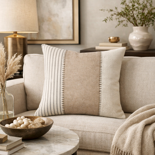 Beige Striped and Colorblock 18" Throw Pillow