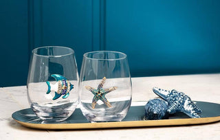 Stemless Wine Glass with Jewel Starfish-4.5"H(16oz)