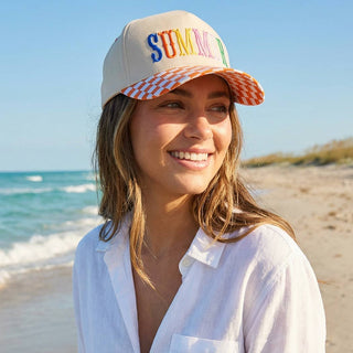 SUMMER Embroidered Checkered Brim Trucker Hat