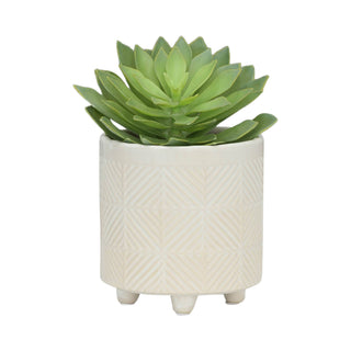 Plant Pot Set of 2 - White Ceramic Textured Footed, 6/8 in.