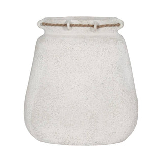 Decorative Vase - White Ceramic Wide Woven with Jute, 16 in.