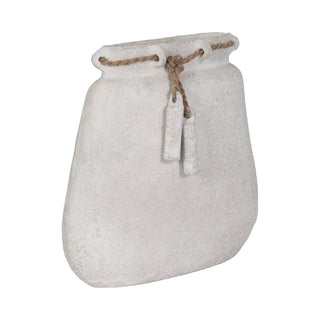 Decorative Vase - White Ceramic Wide Woven with Jute, 16 in.