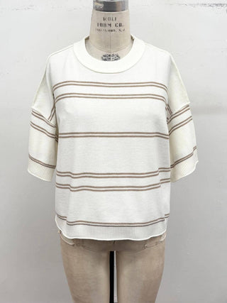 Striped Knit Short Sleeve Sweater