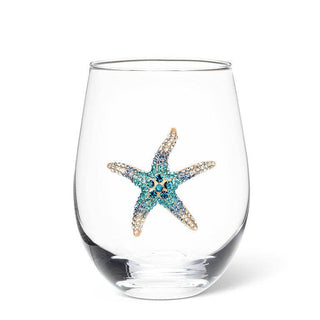 Stemless Wine Glass with Jewel Starfish-4.5"H(16oz)