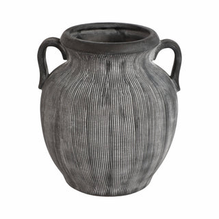Decorative Vase - Black Ceramic Ribbed Weathered Handle,10in