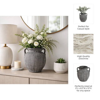 Decorative Vase - Black Ceramic Ribbed Weathered Handle,10in