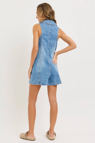 DENIM BUTTON UP RACERBACK DESIGN SLEEVELESS ROMPER