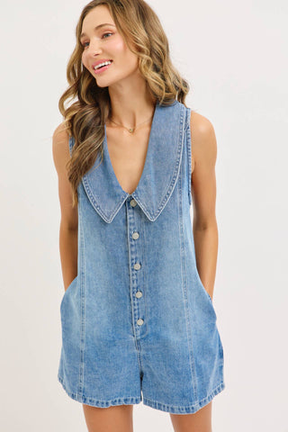 DENIM BUTTON UP RACERBACK DESIGN SLEEVELESS ROMPER